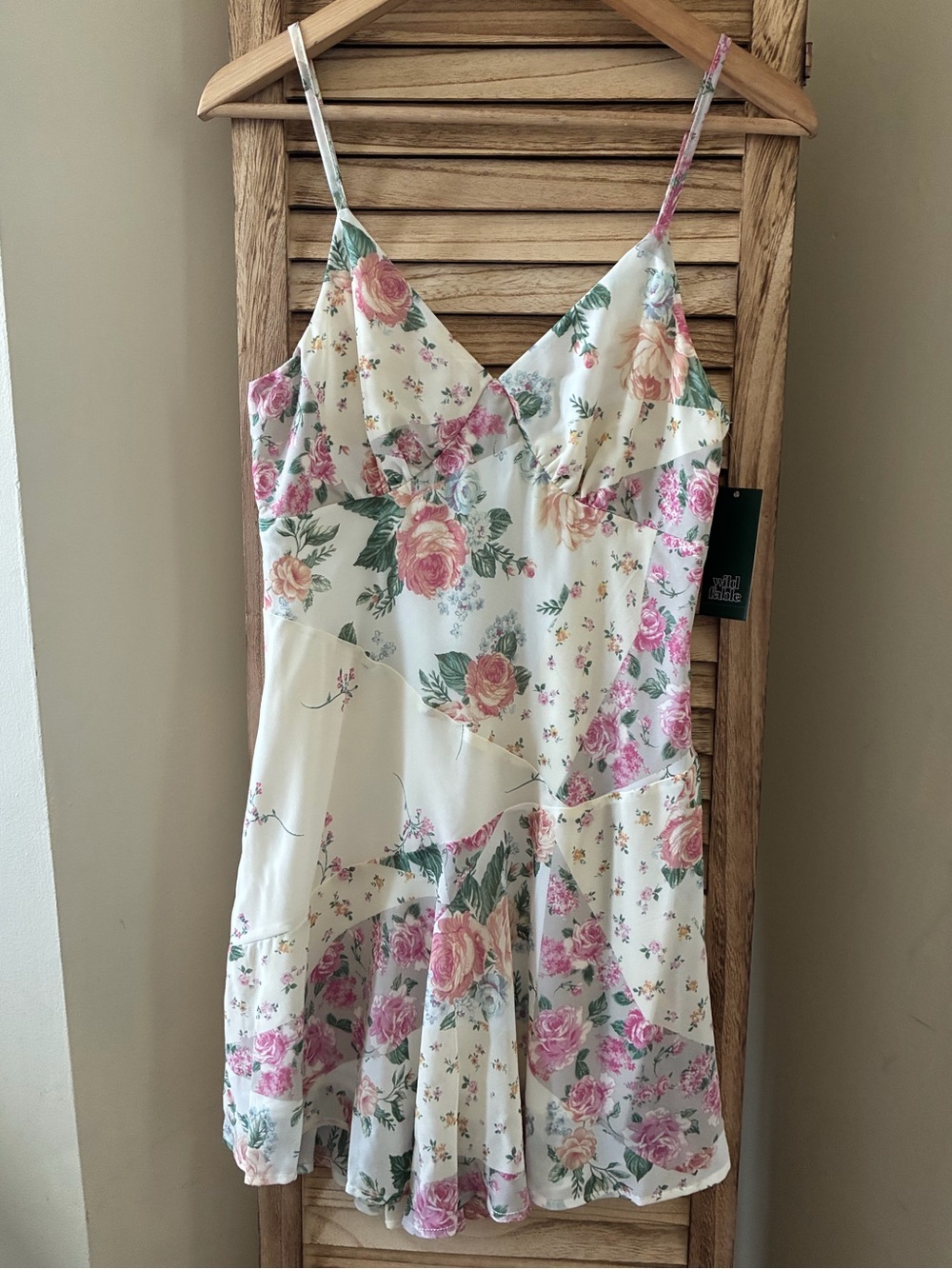 Wild Fable Womens Floral Patchwork Mini Dress Pink Cream Sleeveless Small NWT